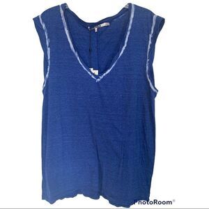 Pam & Gela Blue Bleach Deep V-Neck Muscle T-Shirt Large